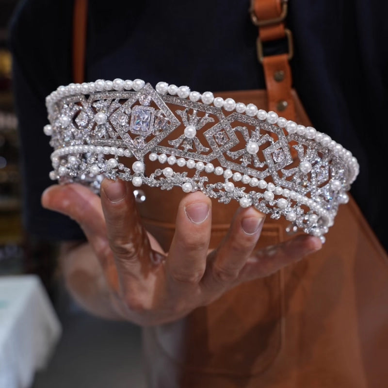 Silver Rhinestone Pearl Princess Wedding Bridal Crown