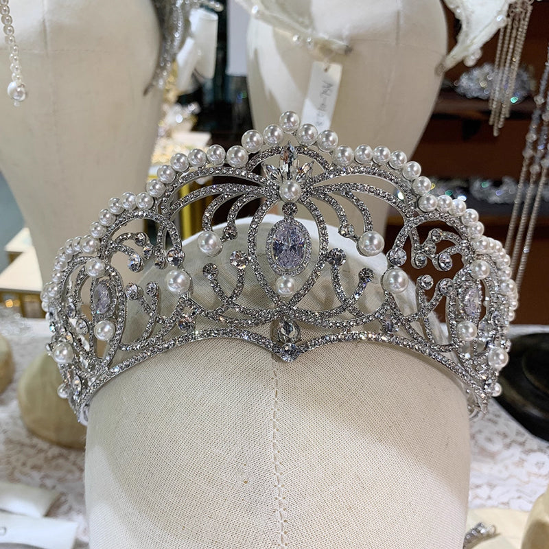 Glamorous Pearl Rhinestone Tiara for Wedding Birthday Pageant Royal Elegance Jewelry
