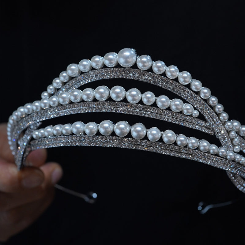 Pearls Rhinestone Crowns and Tiaras for Brides Birthday Party Queen Hair Accessoryne Crowns and Tiaras for Brides Birthday Party Queen Hair Accessory