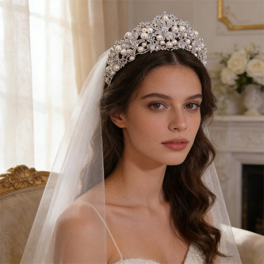 European Bride Pearl Rhinestone Crown,Photo Prop Hair Accessories