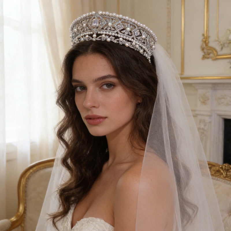 Silver Rhinestone Pearl Princess Wedding Bridal Crown