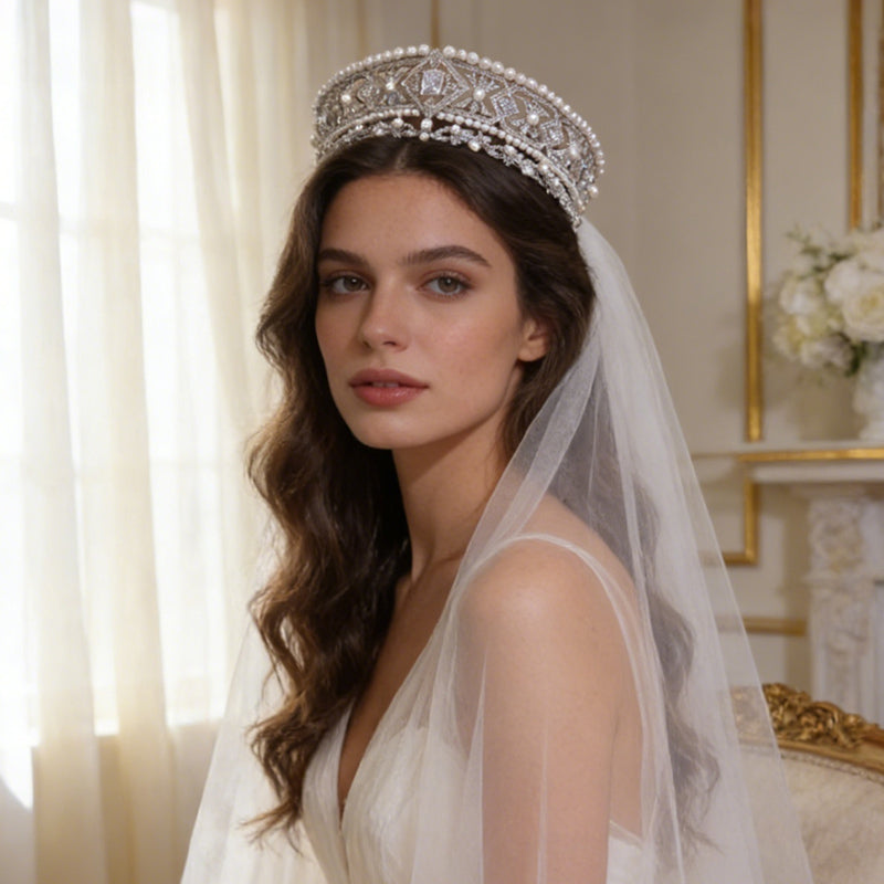 Silver Rhinestone Pearl Princess Wedding Bridal Crown