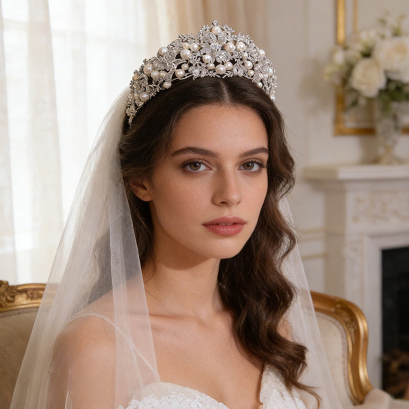 European Bride Pearl Rhinestone Crown,Photo Prop Hair Accessories