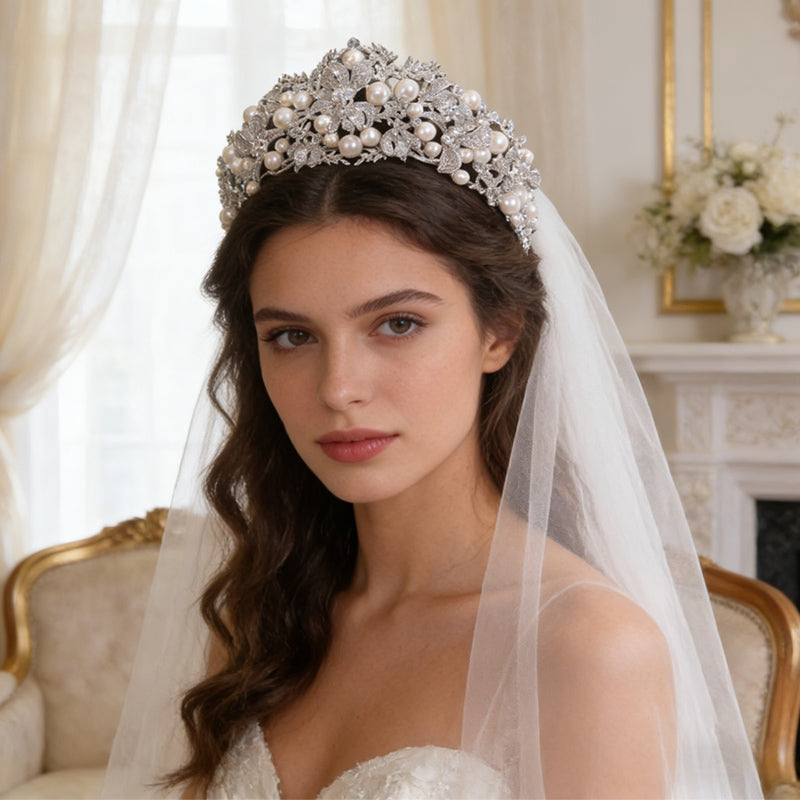 European Bride Pearl Rhinestone Crown,Photo Prop Hair Accessories