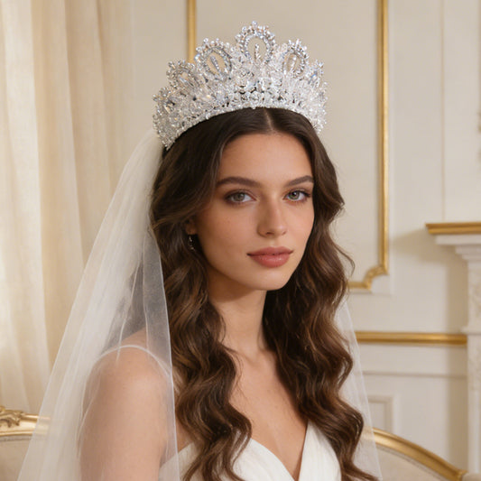 Statement Hair Piece Crystal Silver Crown For Wedding Party