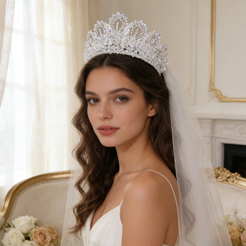 Statement Hair Piece Crystal Silver Crown For Wedding Party