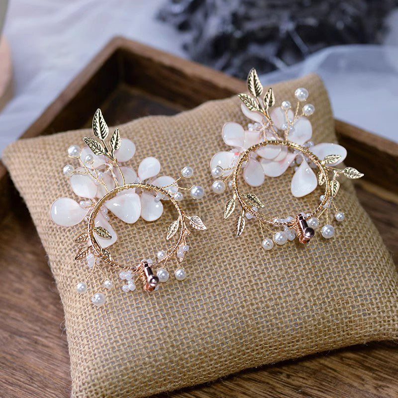 Forest Fairy Handmade Resin Liquid Flower Earrings Ear Clip Turkish Prom Wreath Jewelry