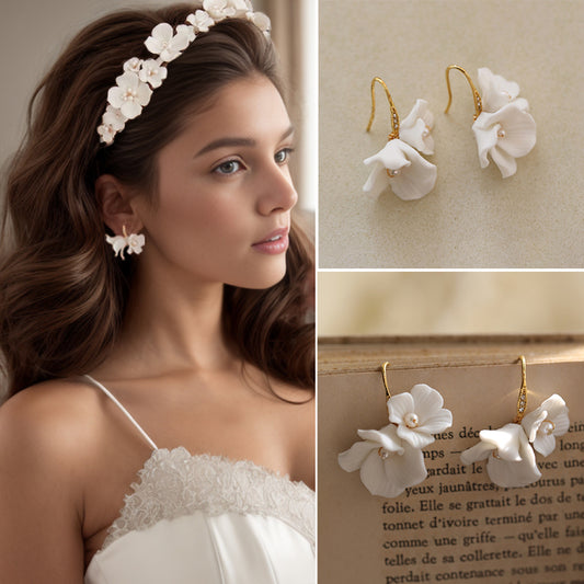 Handmade Little Ceramic Flower Earrings Bridal Wedding Engagement Jewelry For Women Bridesmaid Gift
