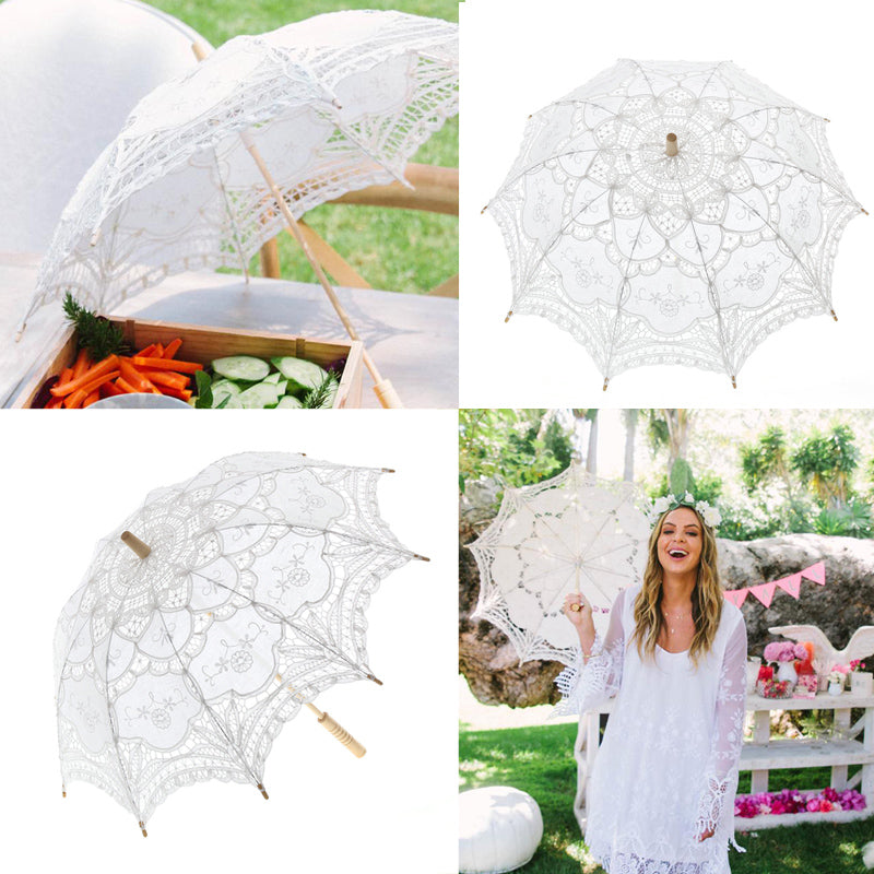 Gothic touch Handmade Bridal Umbrella with Cotton Embroidery & Lace Floral Wedding Parasol