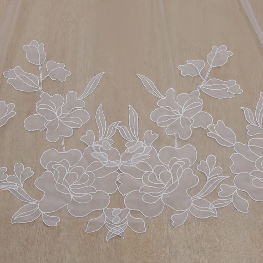 3M Long Flower Embroidery Veils Wedding Bridal Cathedral Veil with Comb