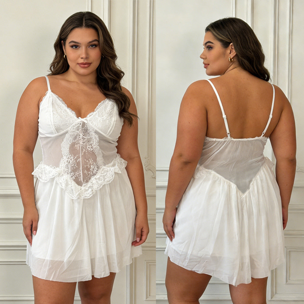 White French Lace Sexy Nightwaer Short Dresses Wedding Honeymoon Slip Dress