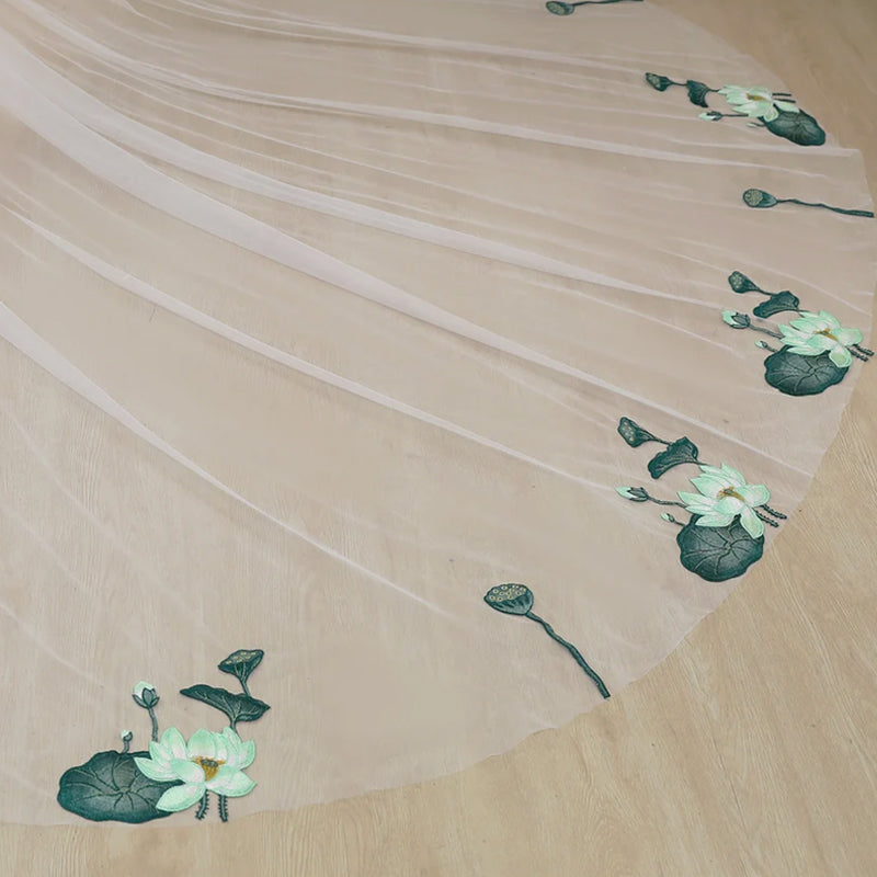 Green Lotus Flower Tulle Long Cathedral Veil