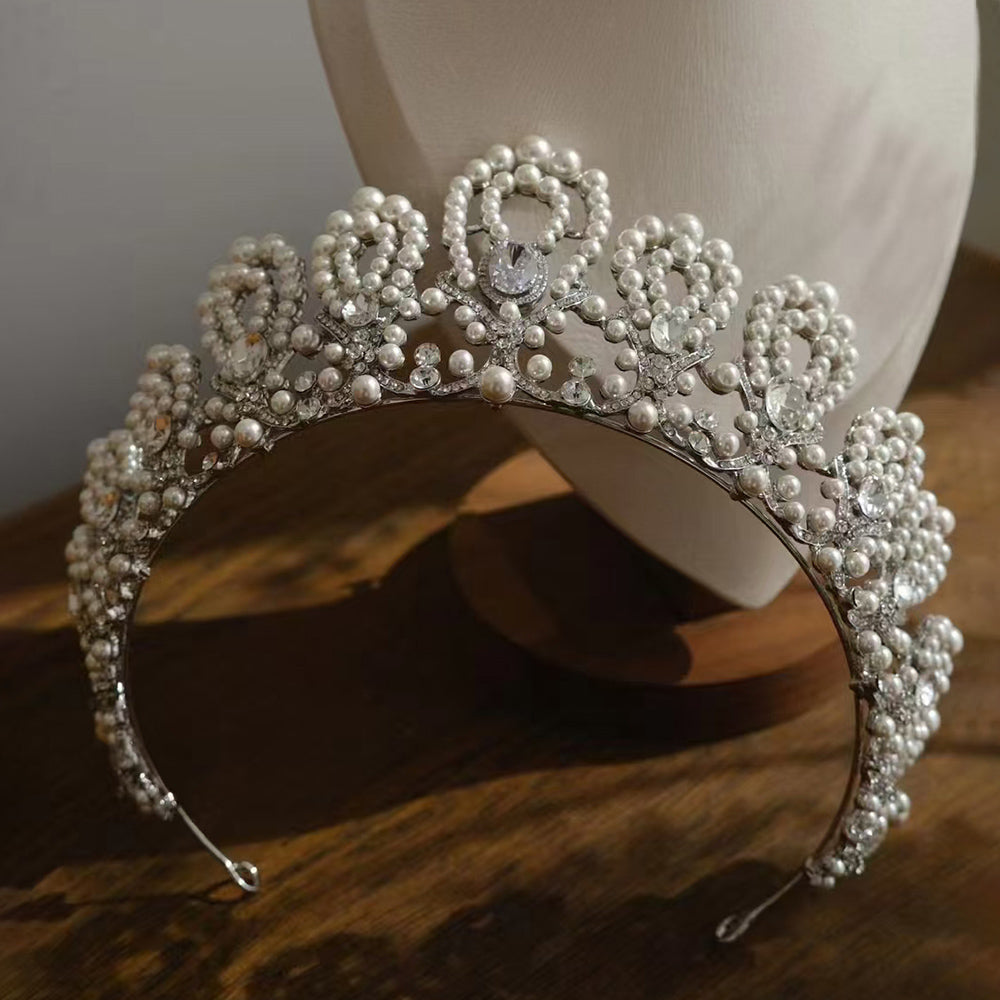 Vintage Korean Pearl Crown for Bride Wedding