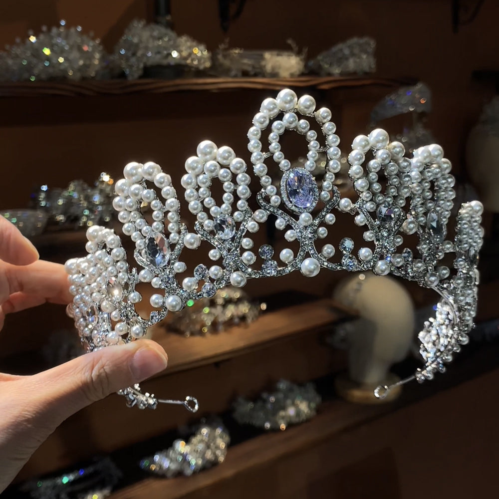 Vintage Korean Pearl Crown for Bride Wedding