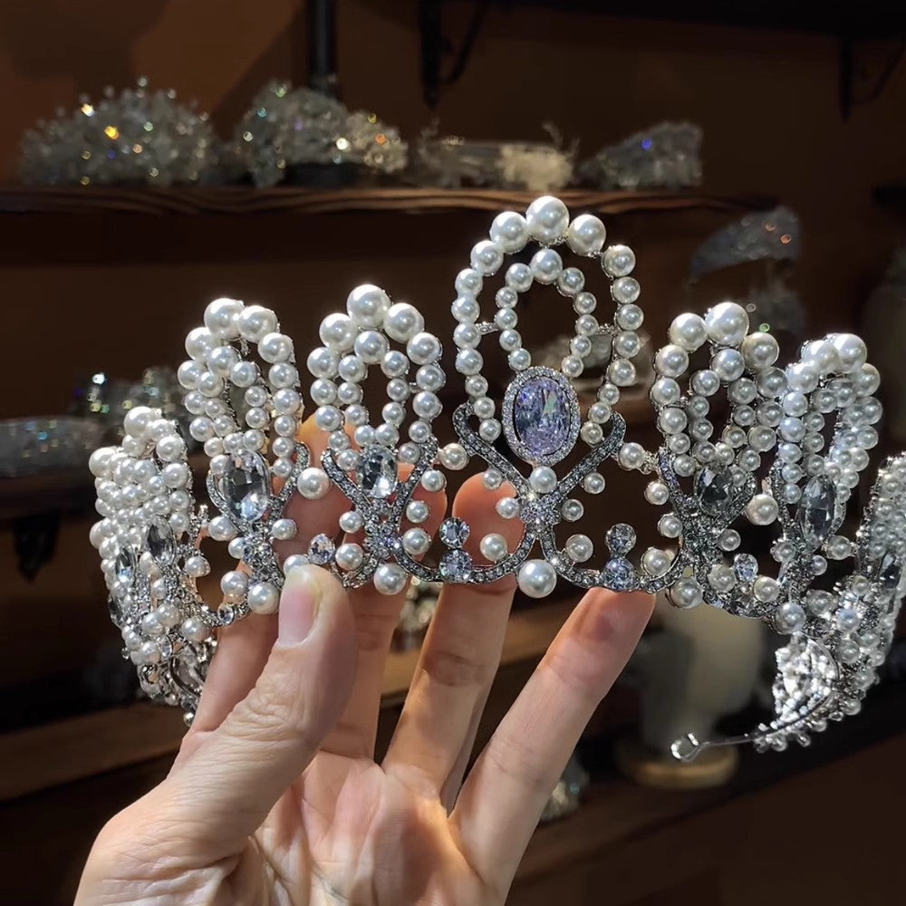 Vintage Korean Pearl Crown for Bride Wedding