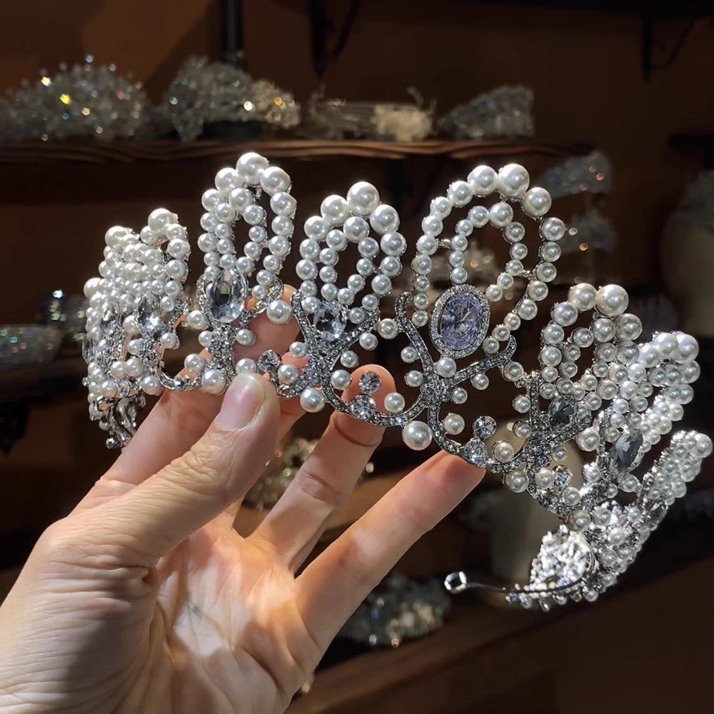 Vintage Korean Pearl Crown for Bride Wedding