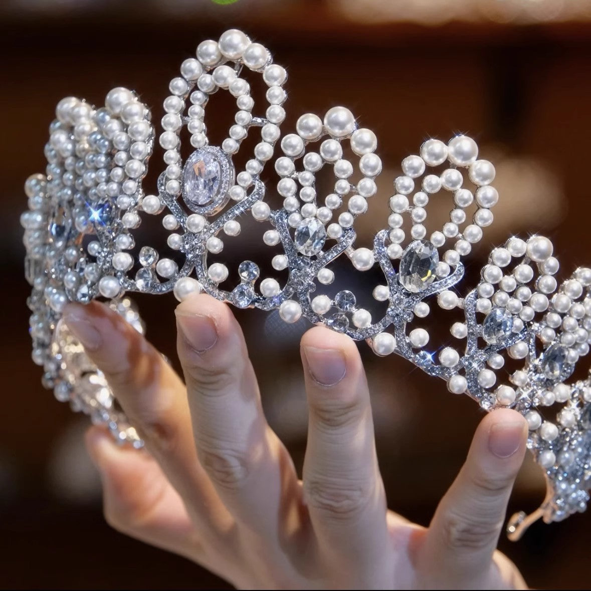 Vintage Korean Pearl Crown for Bride Wedding