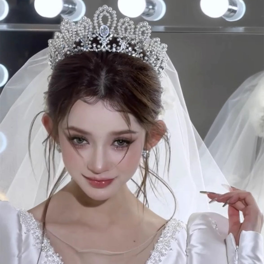 Vintage Korean Pearl Crown for Bride Wedding