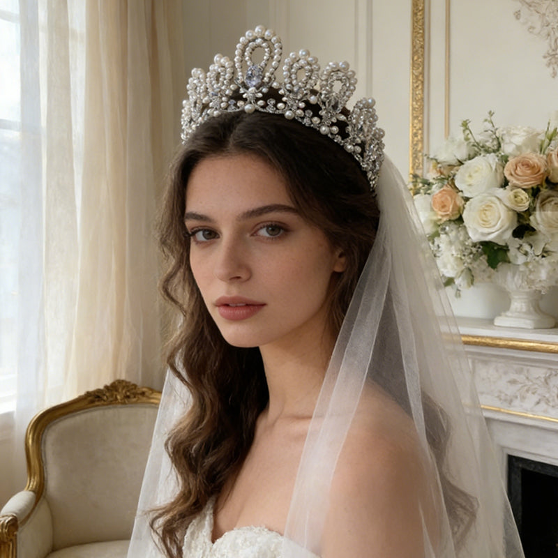 Vintage Korean Pearl Crown for Bride Wedding