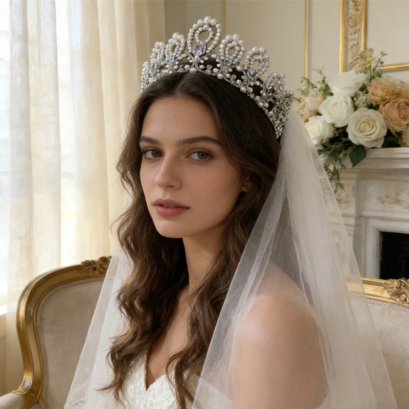 Vintage Korean Pearl Crown for Bride Wedding