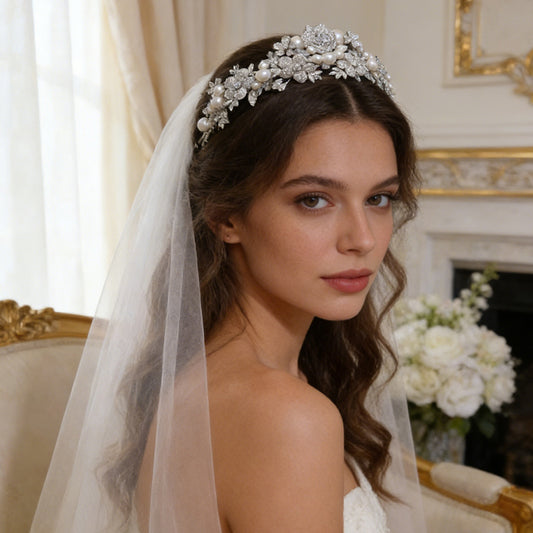 Pearl Tiara Diamond Wedding Crown for Princess Women Girl