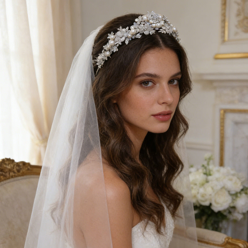 Pearl Tiara Diamond Wedding Crown for Princess Women Girl