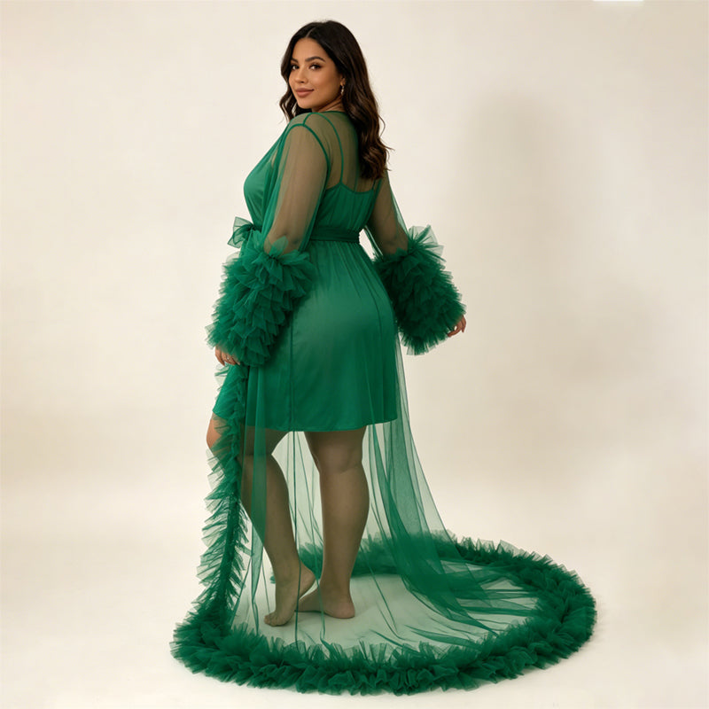 Statement Tulle Robe Train Maternity Photoshoot Sheer Cover Up Dress for Pregnancy Wedding Photography