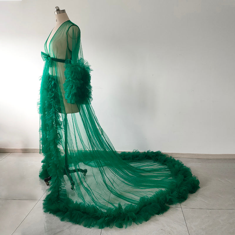 Statement Tulle Robe Train Maternity Photoshoot Sheer Cover Up Dress for Pregnancy Wedding Photography
