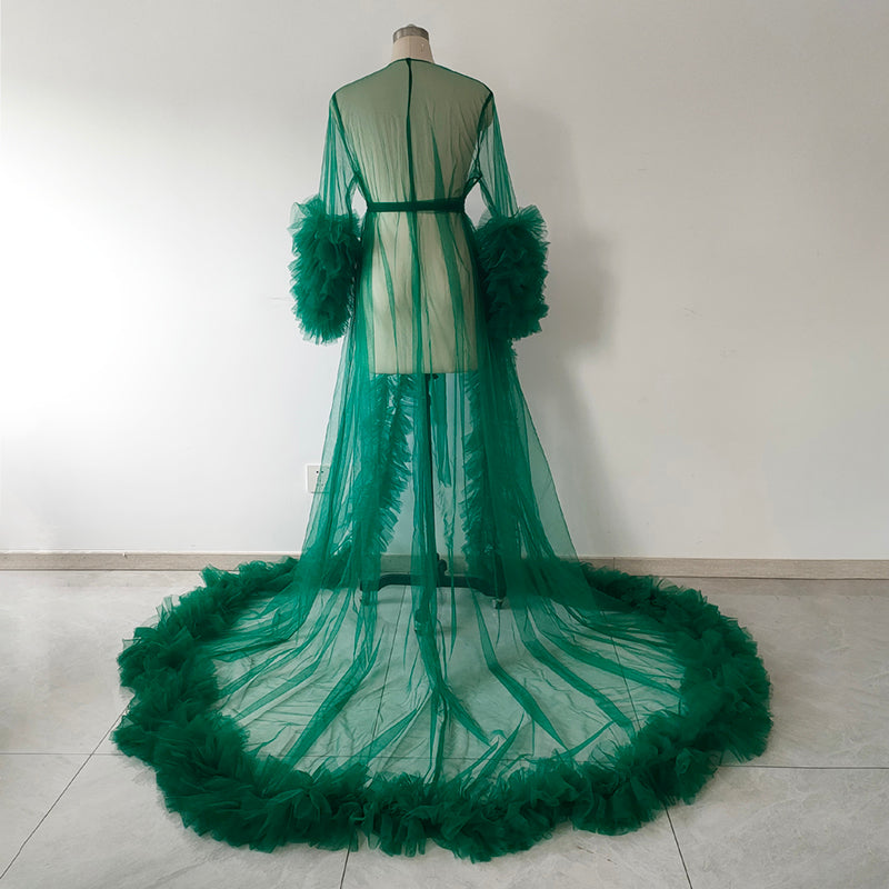 Statement Tulle Robe Train Maternity Photoshoot Sheer Cover Up Dress for Pregnancy Wedding Photography