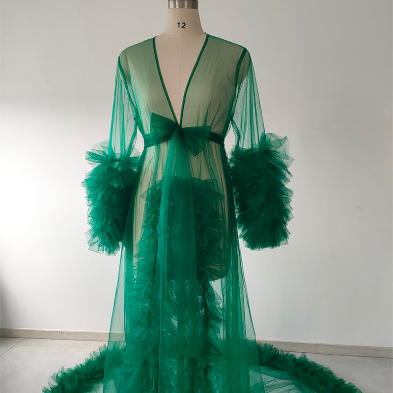 Statement Tulle Robe Train Maternity Photoshoot Sheer Cover Up Dress for Pregnancy Wedding Photography