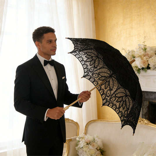 Vintage Black Lace Battenburg Parasol Gothic Umbrella for Outdoor Events & Stylish Accessory
