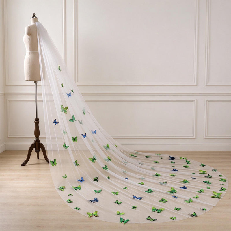 3D Butterfly Applique Tulle Wedding Bridal Long Cathedra Veil