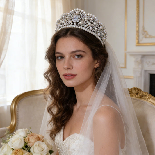 Vintage Pearl Rhinestone Crown Luxury Wedding Tiara