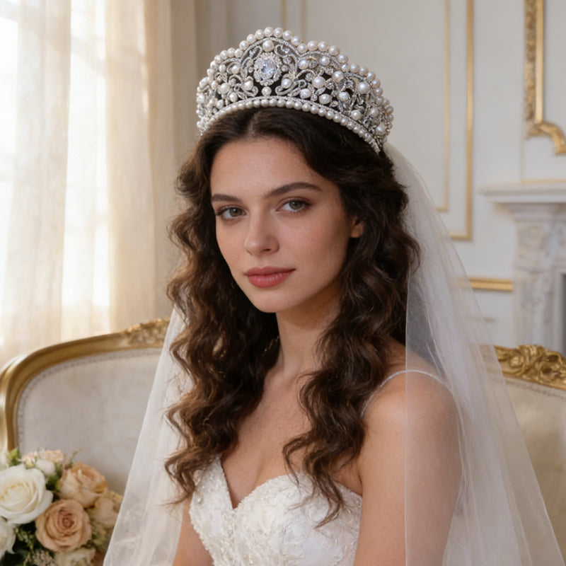 Vintage Pearl Rhinestone Crown Luxury Wedding Tiara