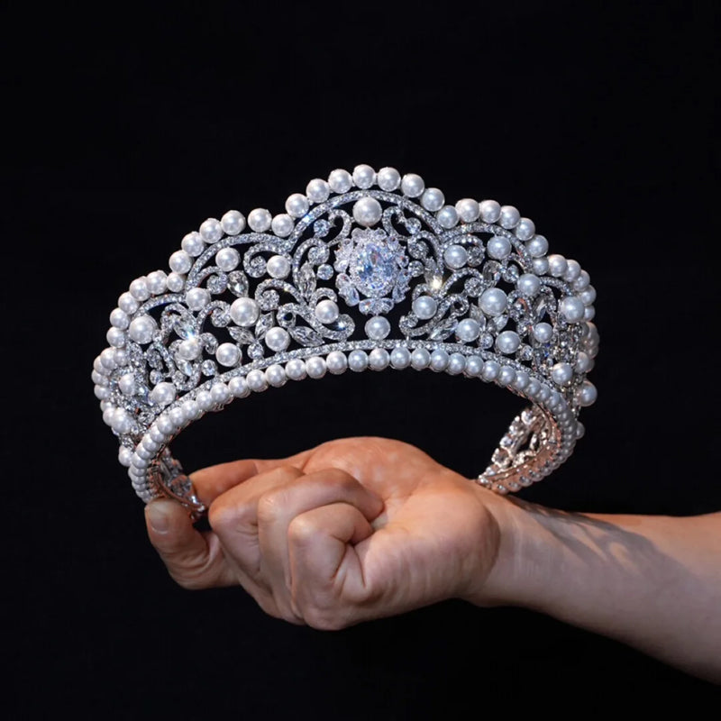 Vintage Pearl Rhinestone Crown Luxury Wedding Tiara