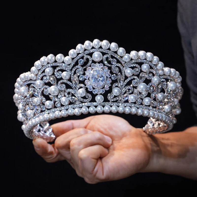 Vintage Pearl Rhinestone Crown Luxury Wedding Tiara