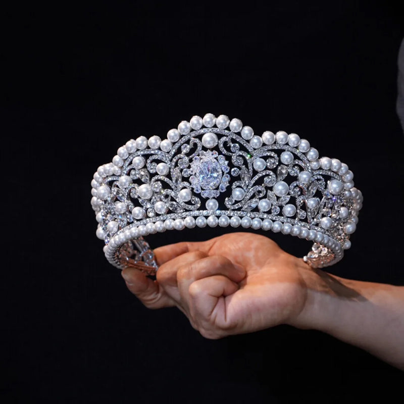 Vintage Pearl Rhinestone Crown Luxury Wedding Tiara