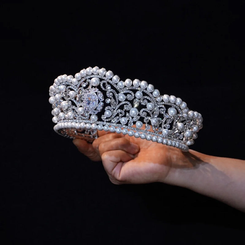 Vintage Pearl Rhinestone Crown Luxury Wedding Tiara