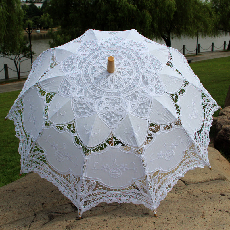 Gothic touch Handmade Bridal Umbrella with Cotton Embroidery & Lace Floral Wedding Parasol