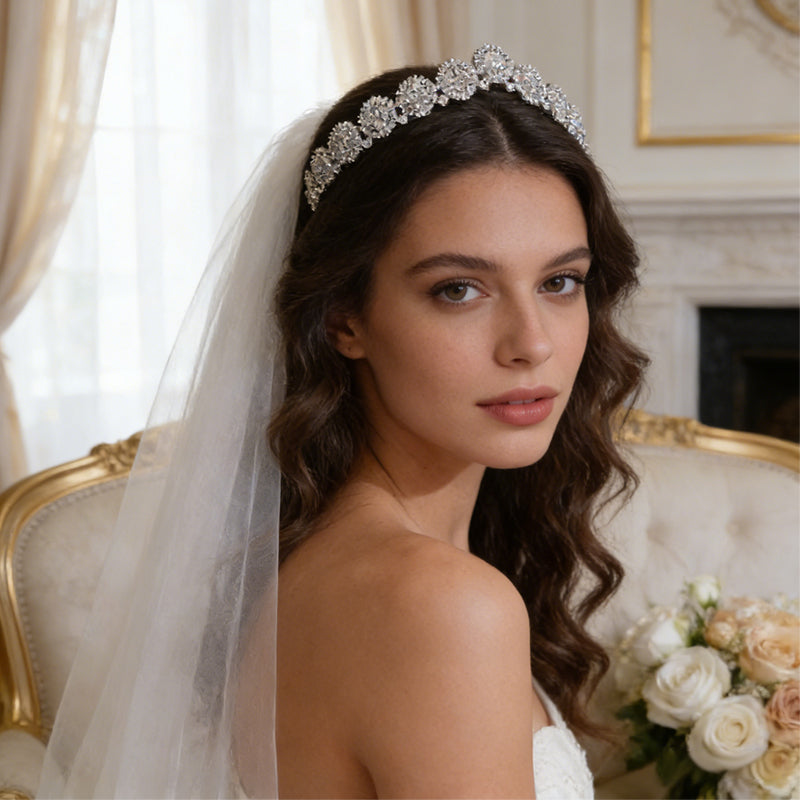 Glamorous Rhinestone Cluster Tiara – Perfect for Weddings, Proms & Special Occasions