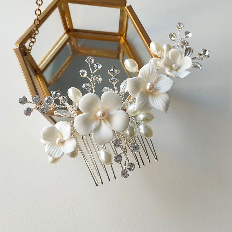 Simple Ceramic Flower Hair Comb For Bridal