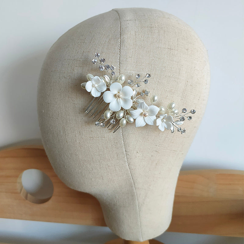 Simple Ceramic Flower Hair Comb For Bridal