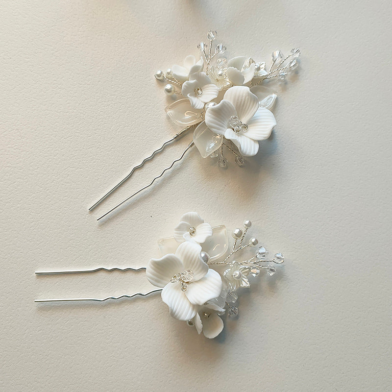 20pcs Women Flower Hairpin Stick Wedding Bridal Crystal Pearl