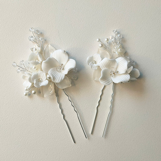 Bridal Hair Pins Handmade Crystal Headpiece Wedding Ceramic Flower Hair Jewelry Accessories Wholesale Bride Hairpin